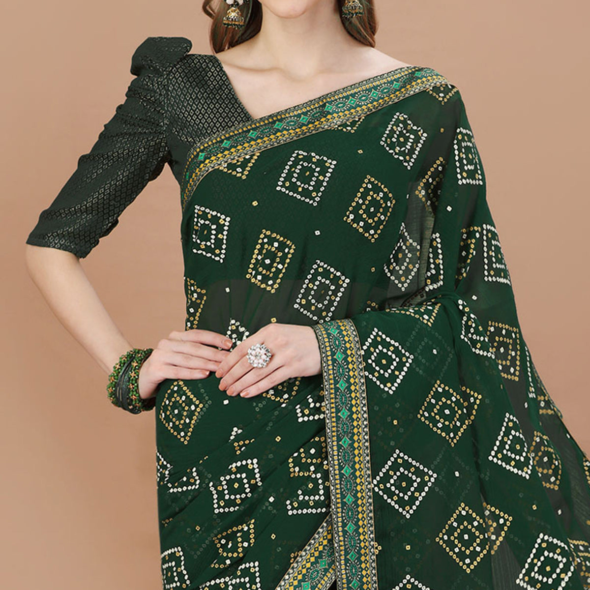 green-bandhani-printed-chiffon-saree-7
