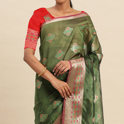 Mehendi Woven Organza Saree