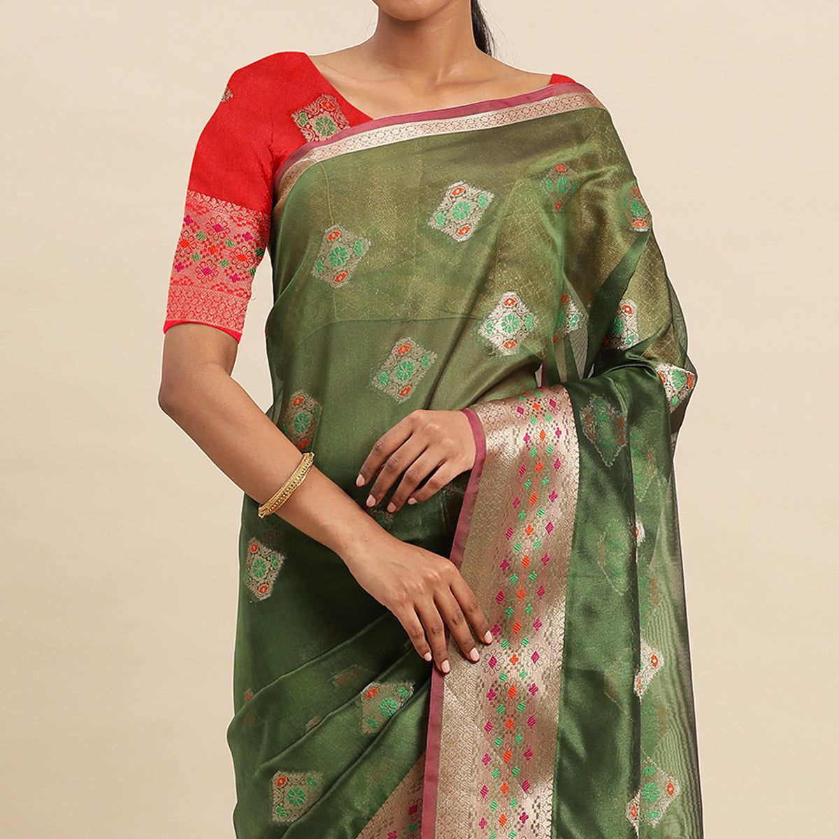 Mehendi Woven Organza Saree