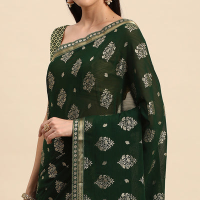 green-floral-foil-printed-chiffon-saree-with-tassels