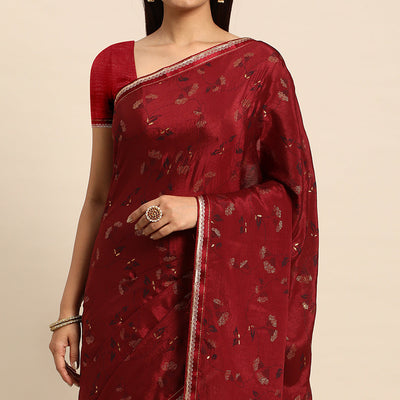 Brown Foil Printed Chiffon Saree