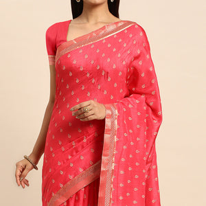Gajri Pink Floral Printed Vichitra Silk Saree With Tassels