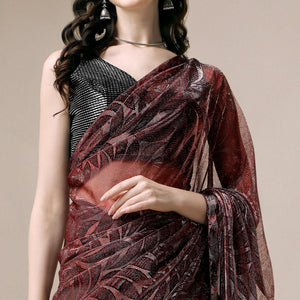Maroon Floral Printed Rayon Saree