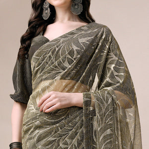 Mehendi Green Floral Printed Rayon Saree