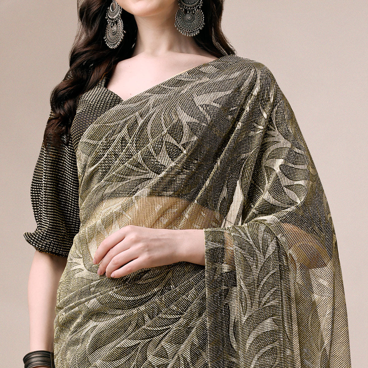 Mehendi Green Floral Printed Rayon Saree