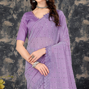 Lavender Tikali With Floral Embroidered Lycra Saree