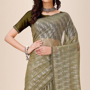 Mehandi Green Foil Printed Lycra Saree