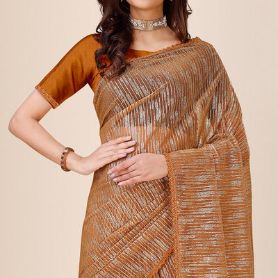 Chikoo Foil Printed Lycra Saree