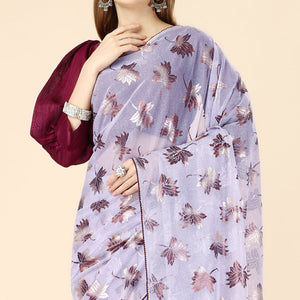 Lavender Floral Foil Printed Rayon Saree