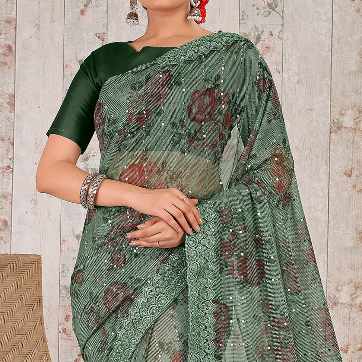 green-floral-digital-printed-lycra-saree-wirh-embroidered-border