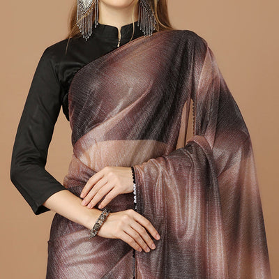 Brown Digital Printed Lycra Saree With Lace Border
