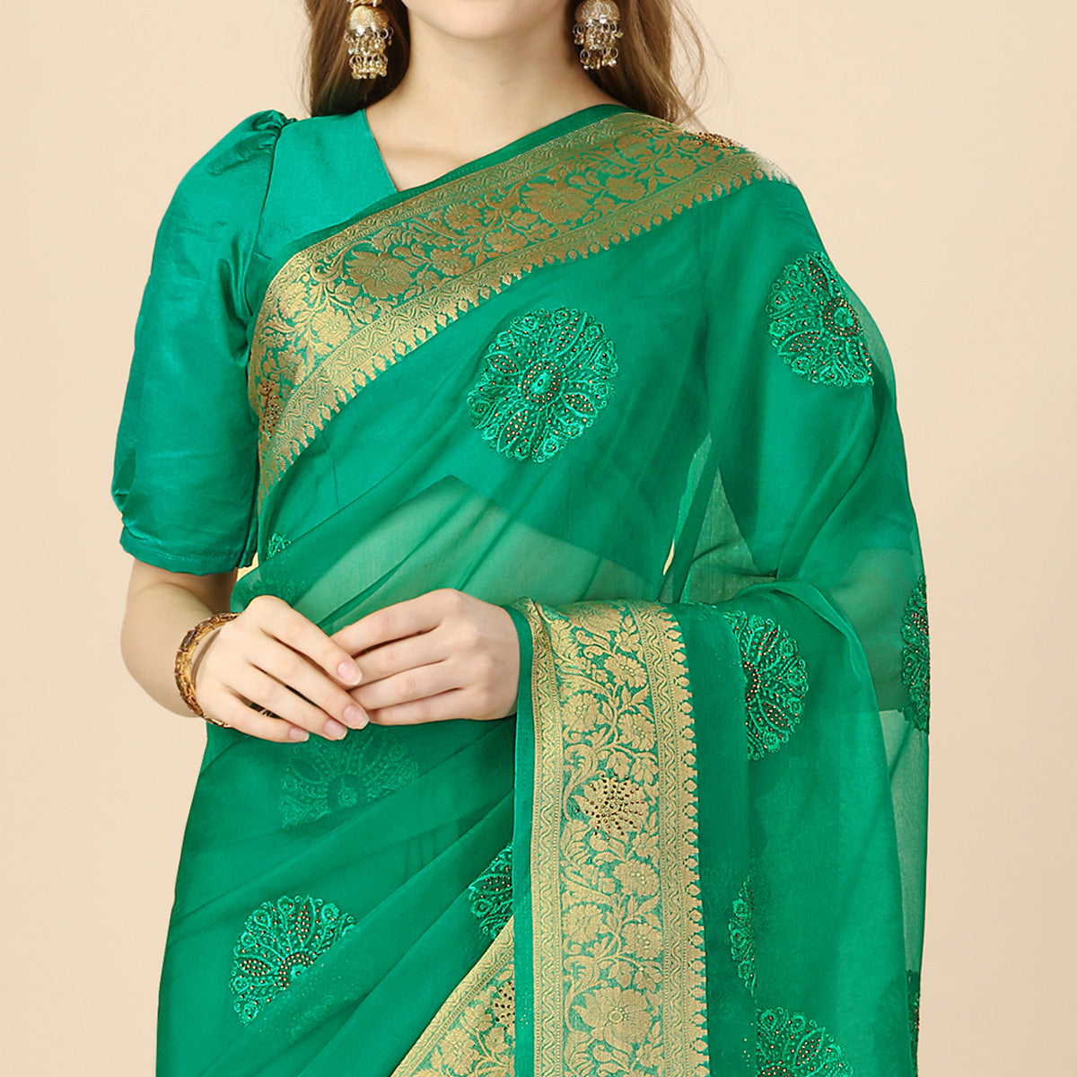 green-floral-embroidery-with-swarovski-work-organza-saree-1