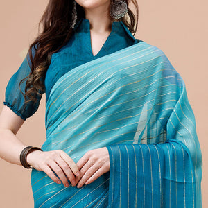 Blue Zari Woven Chiffon Saree