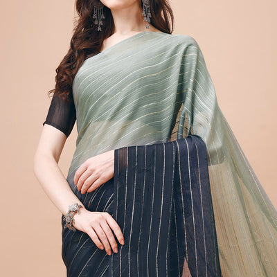 Grey Zari Woven Chiffon Saree
