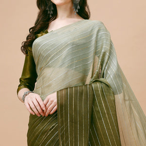Mehendi Green Zari Woven Chiffon Saree