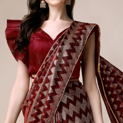 Maroon Digital Foil Printed Rayon Saree