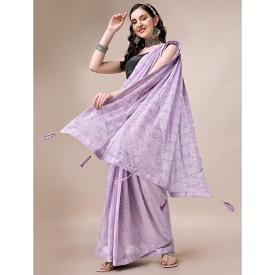 Light Purple Foil Printed Rayon Saree