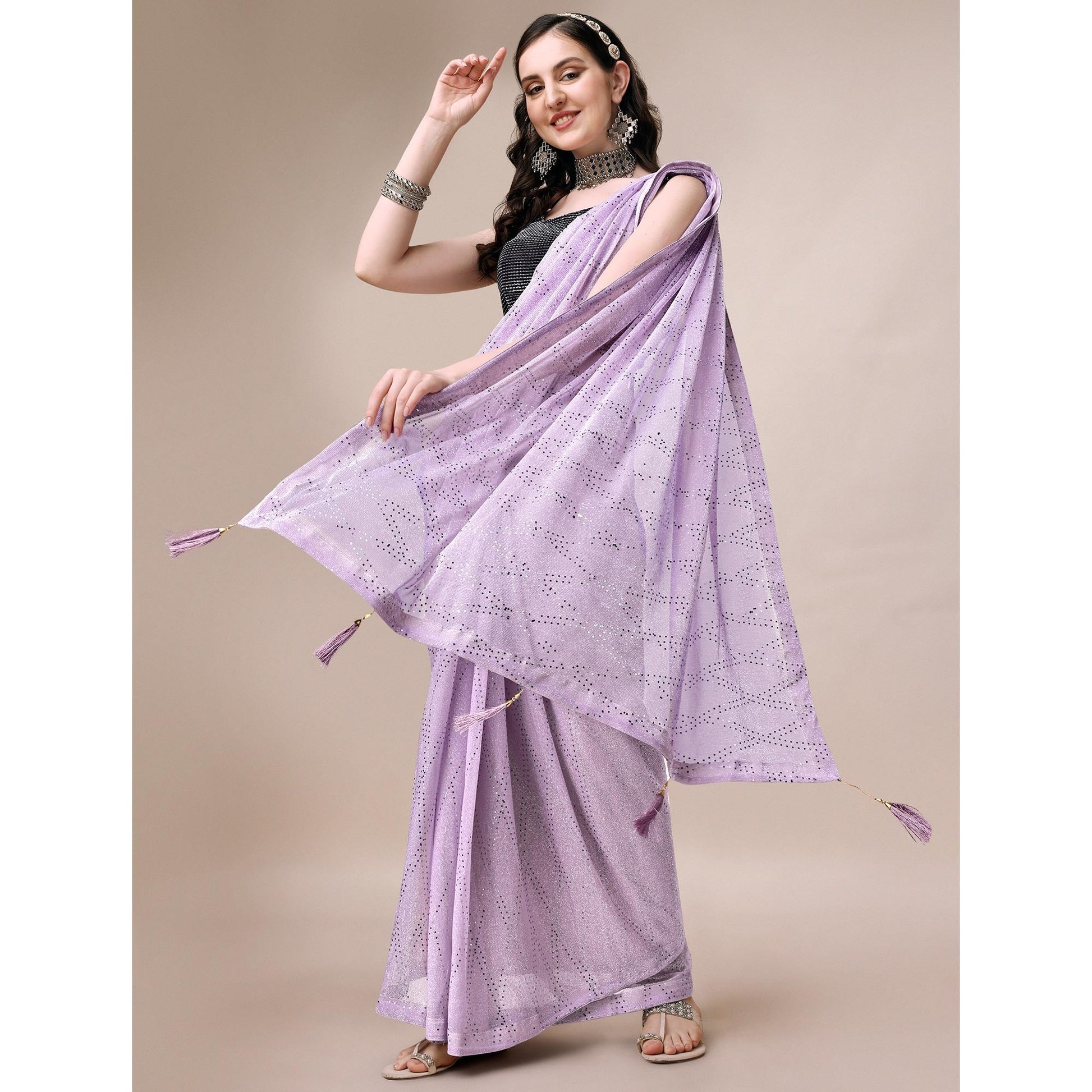 Light Purple Foil Printed Rayon Saree