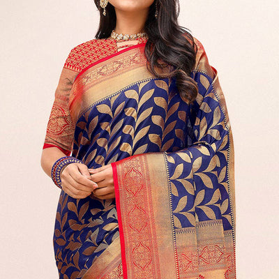 Blue Woven Dola Silk Saree With Tassels