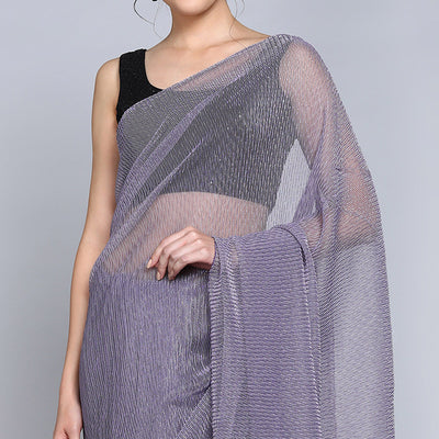 Lavender Solid Lycra Crush Saree