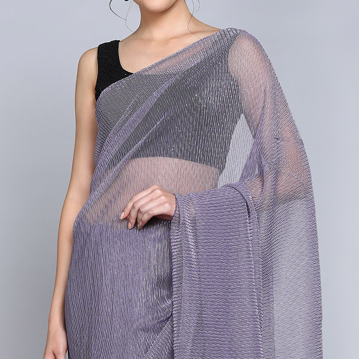 Lavender Solid Lycra Crush Saree