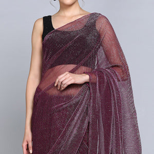 Dark Mauve Solid Lycra Crush Saree