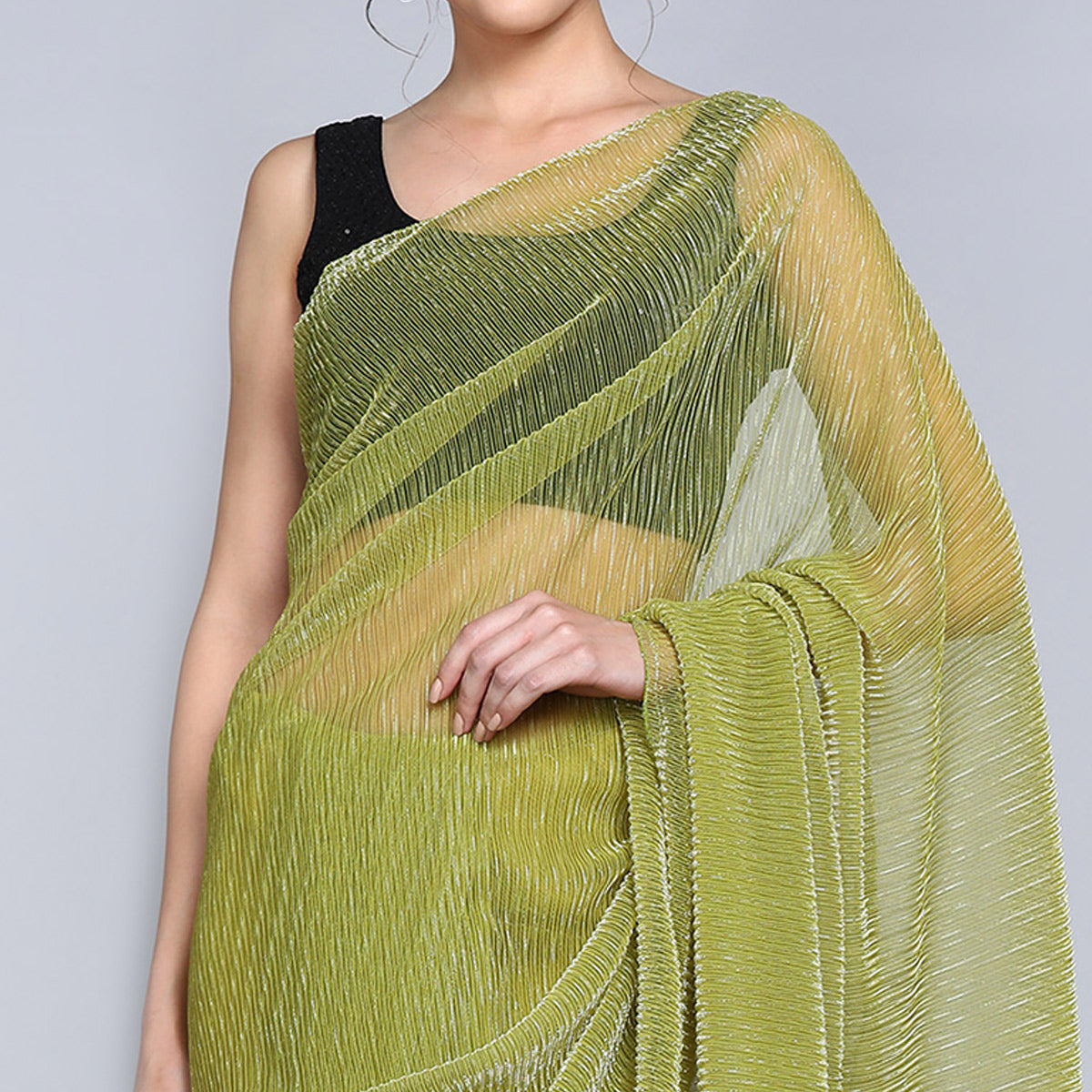 green-solid-lycra-crush-saree