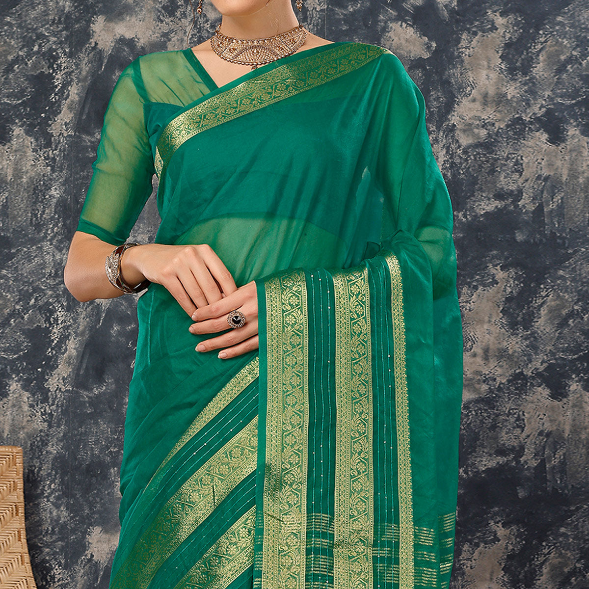 green-floral-zari-woven-organza-saree