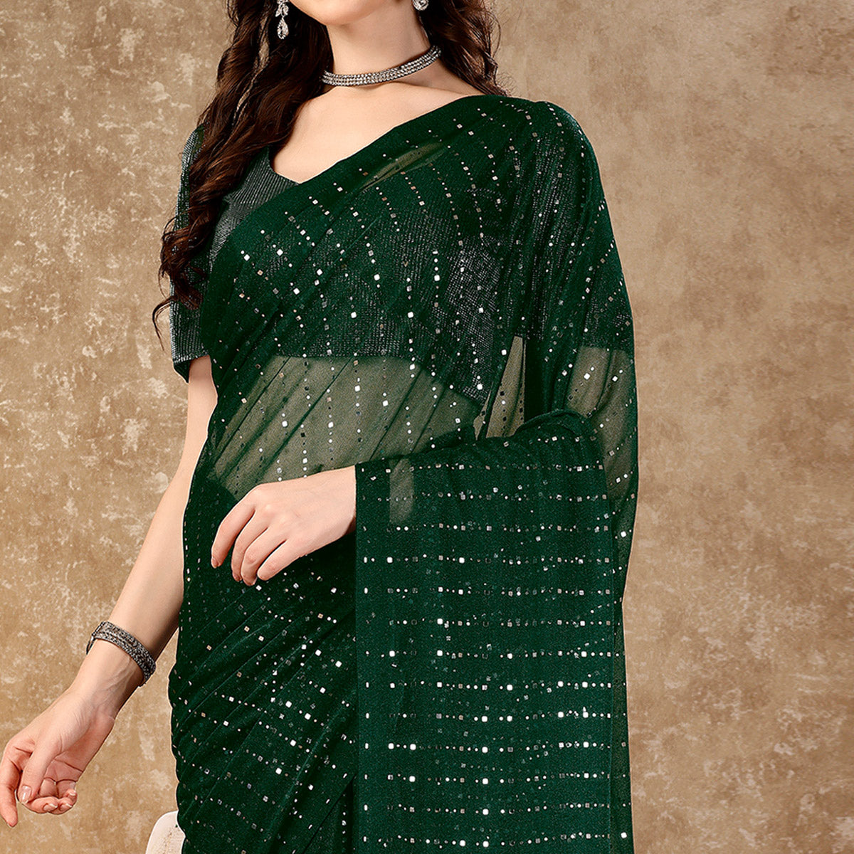 green-tikali-work-lycra-saree-with-tassels