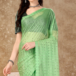 Light Green Tikali Work Lycra Saree With Tassels