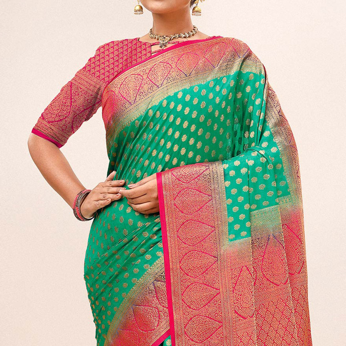 green-woven-dola-silk-saree-with-tassels