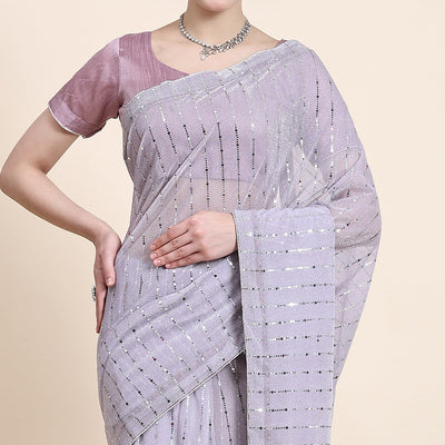 Lavender Tikali Work Lycra Saree