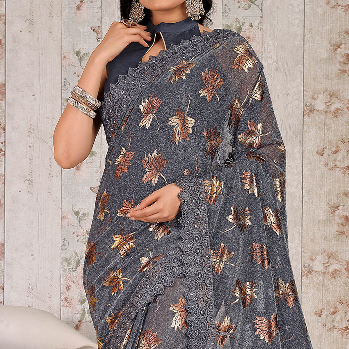 grey-foil-printed-lycra-saree-with-embroidered-lace-border