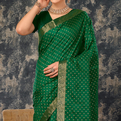green-floral-foil-printed-vichitra-silk-saree-with-lace-border