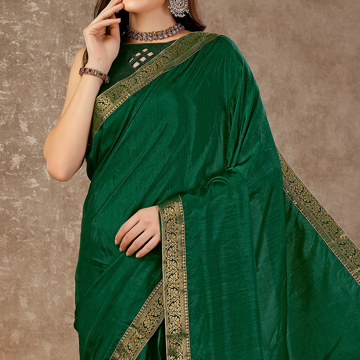 green-floral-swarovski-work-vichitra-silk-saree-with-lace-border