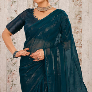 Morpich Swarovski Work Chiffon Saree With Tassels