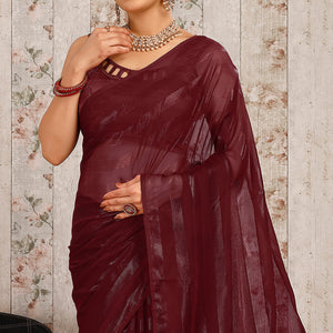 Maroon Swarovski Work Chiffon Saree With Tassels
