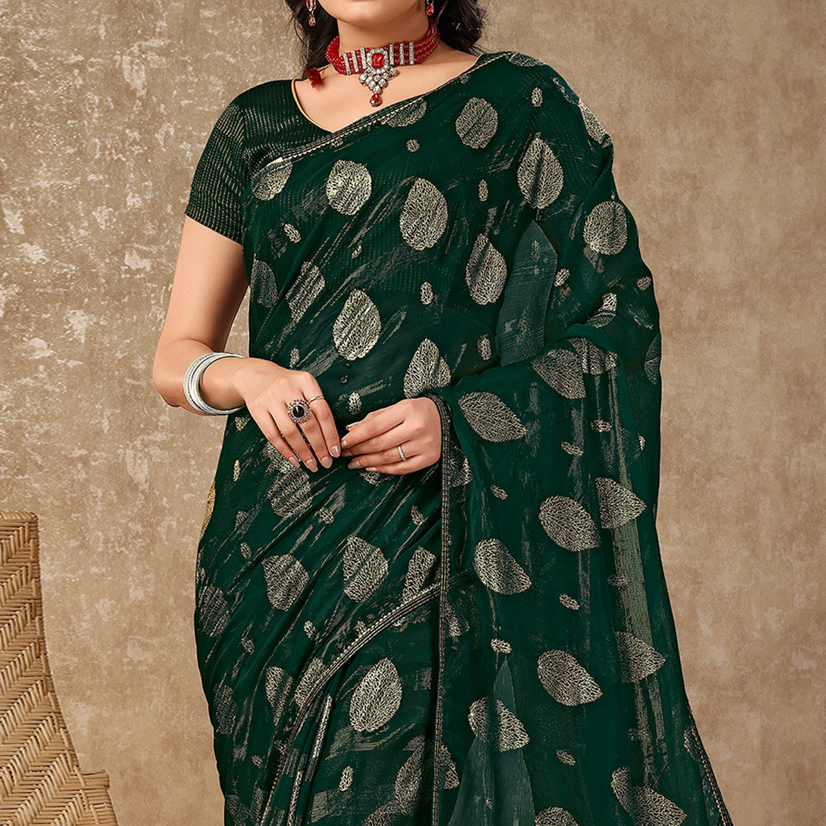 green-foil-printed-chiffon-saree-with-gota-patti-lace-border