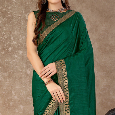 green-solid-saree-vichitra-silk-with-zari-lace-border