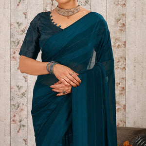 Morpich Swarovski Work Chiffon Saree With Tassels