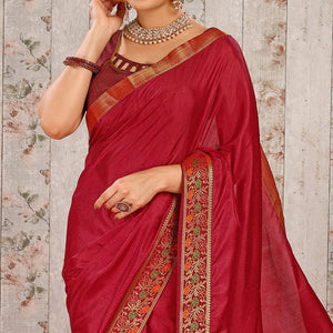Maroon Swarovski Work Vichitra Silk Saree Lace Border