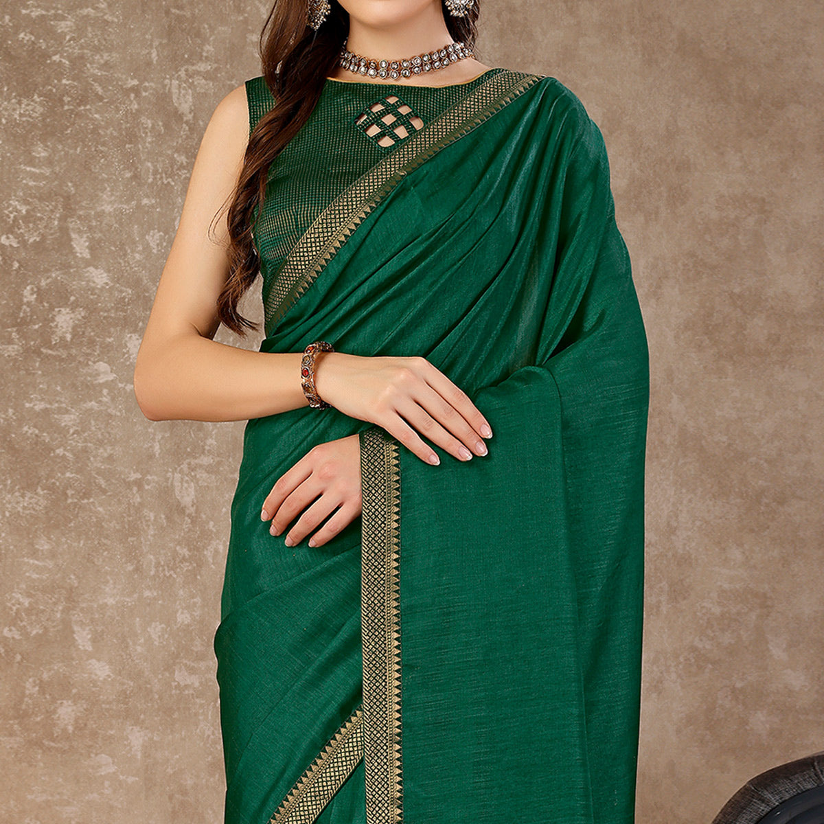green-swarovski-work-vichitra-silk-saree-with-lace-border