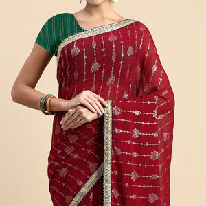 Maroon Foil Printed With Fancy Border Zomato Silk Saree