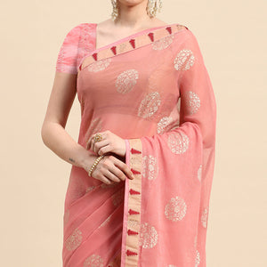 Light Pink Foil Printed With Swarovski Chiffon Saree