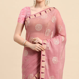 Light Purple Foil Printed With Swarovski Chiffon Saree