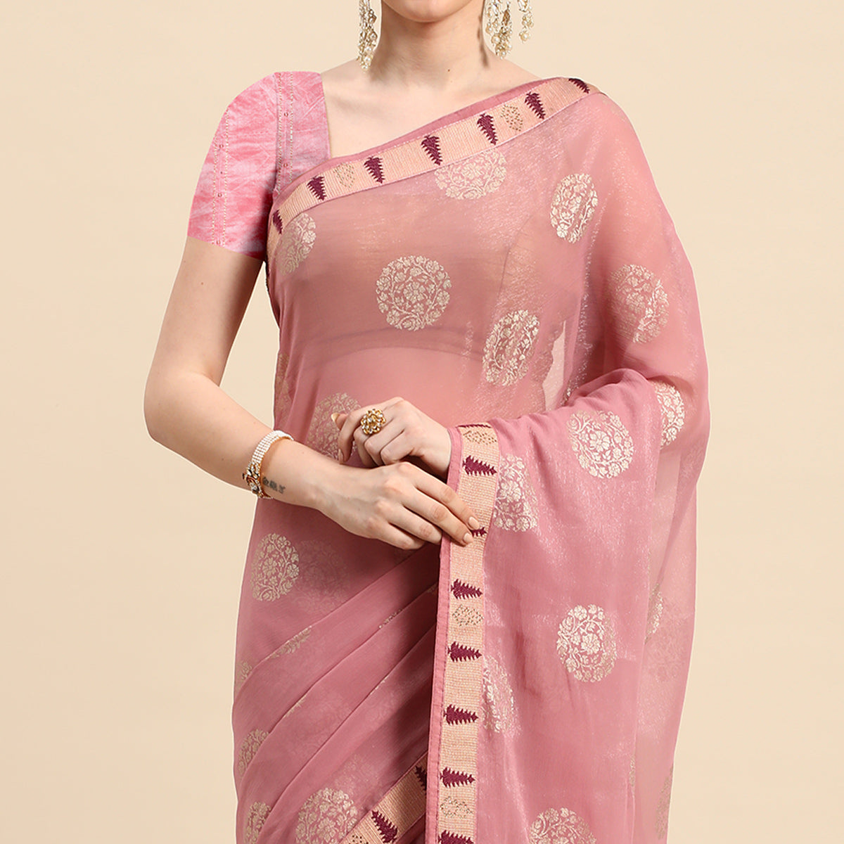Light Purple Foil Printed With Swarovski Chiffon Saree