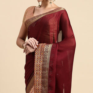 Maroon Swaroski Work With Woven Border Satin Saree