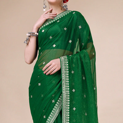 green-sequins-embroidered-chiffon-saree