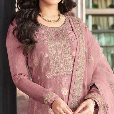 Mauve Embroidered Viscose Semi Stitched Salwar Suit