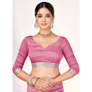 Mauve Printed Cotton Silk Saree With Woven Border